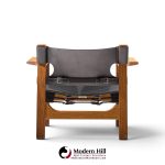 børge mogensen for fredericia mid century oak and leather spanish chairs - pair