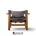 børge mogensen for fredericia mid century oak and leather spanish chairs - pair