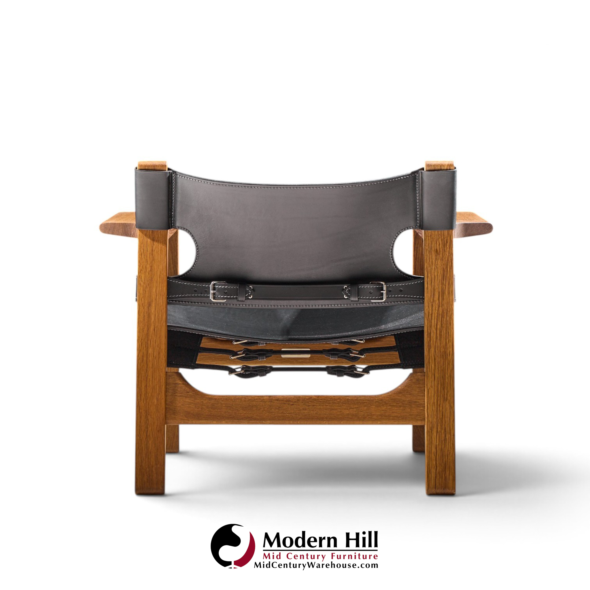 børge mogensen for fredericia mid century oak and leather spanish chairs - pair