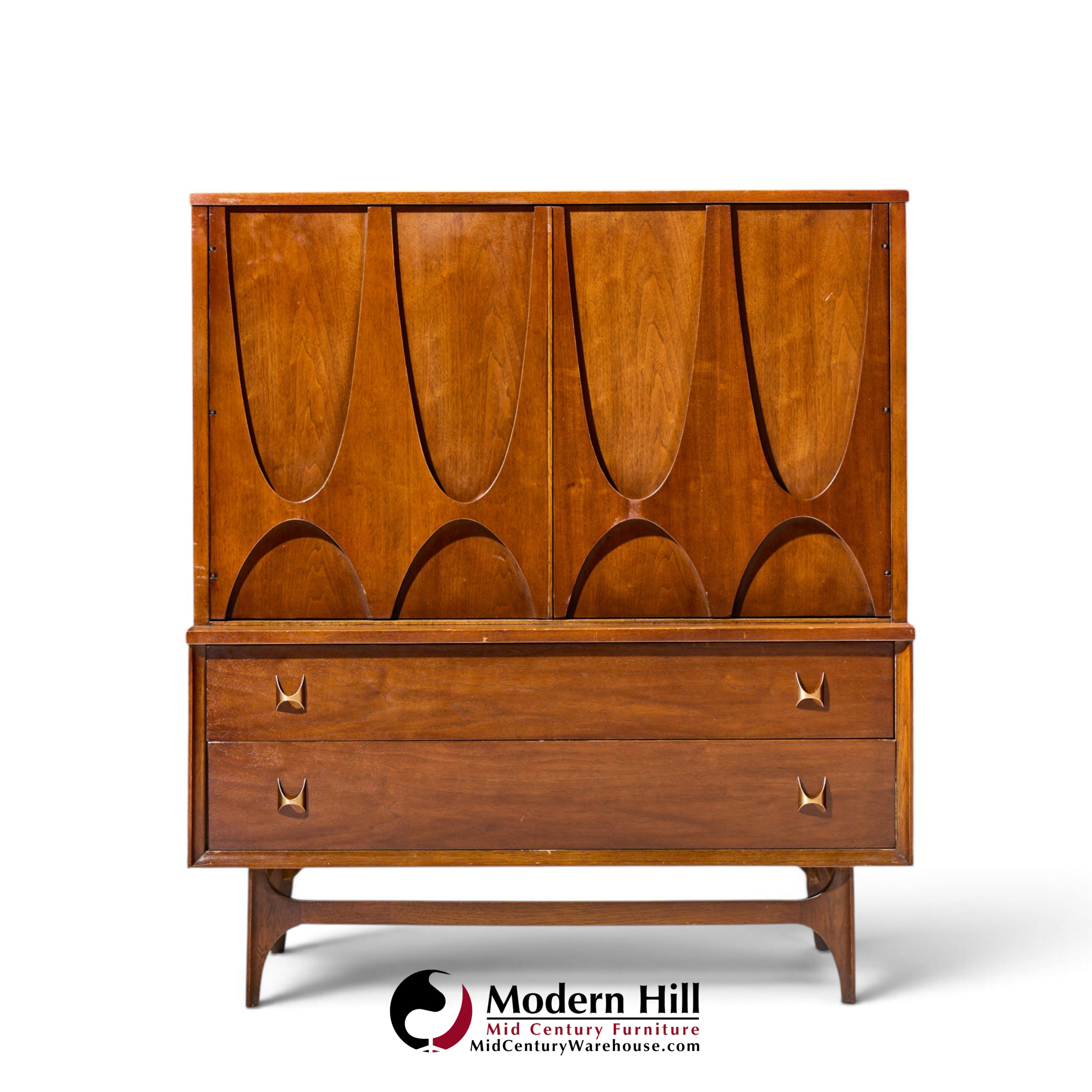 broyhill brasilia mid century walnut and brass gentleman chest highboy dresser