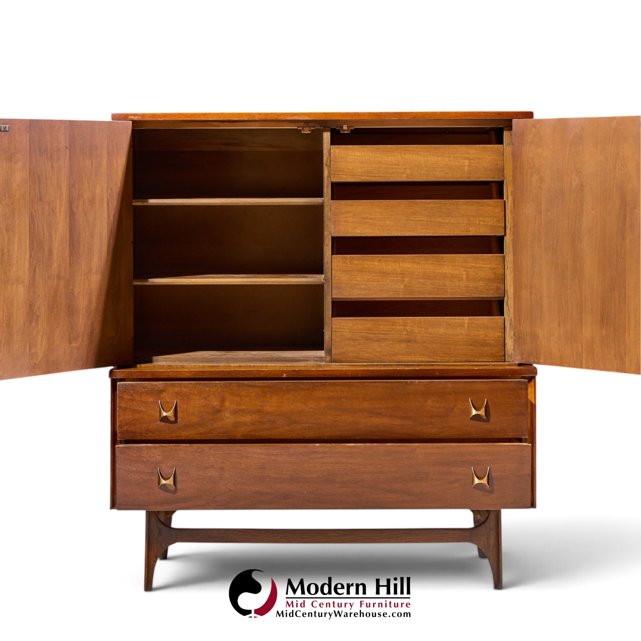 broyhill brasilia mid century walnut and brass gentleman chest highboy dresser