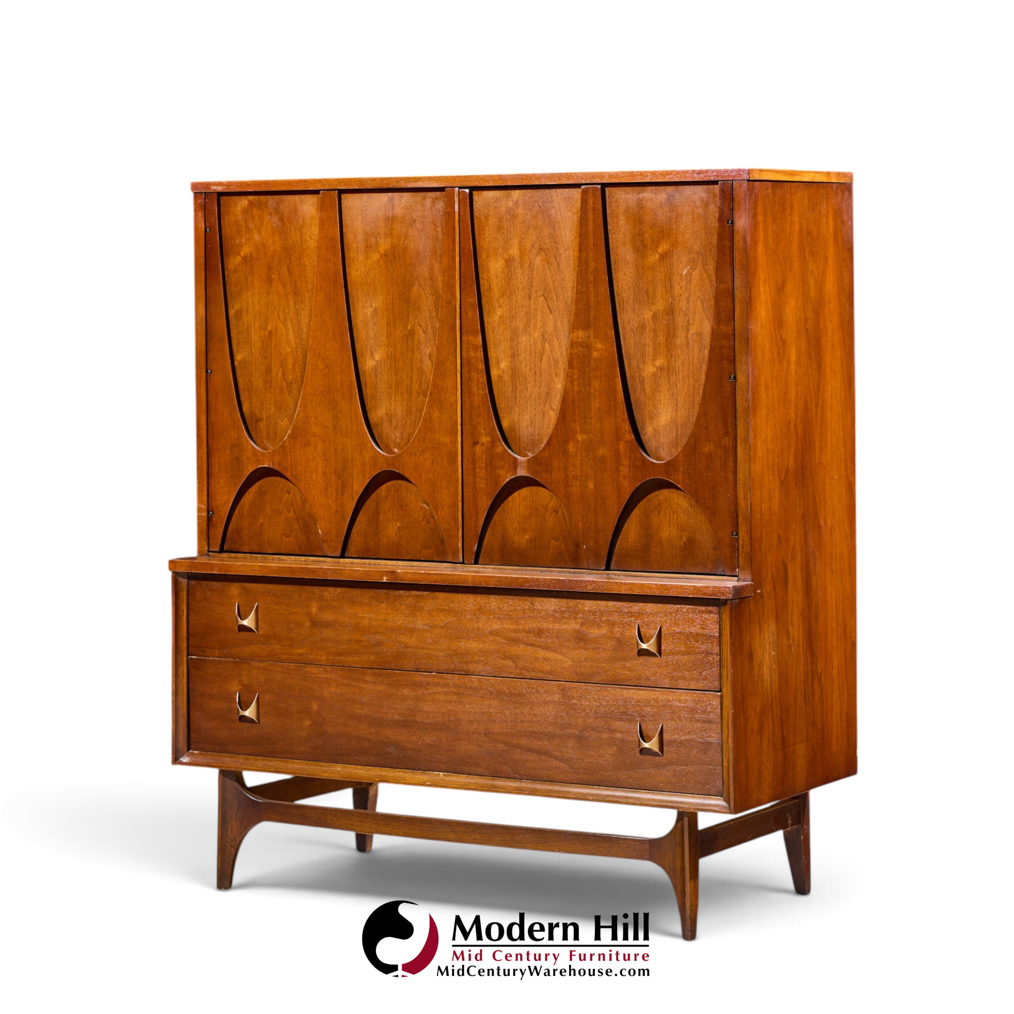 broyhill brasilia mid century walnut and brass gentleman chest highboy dresser