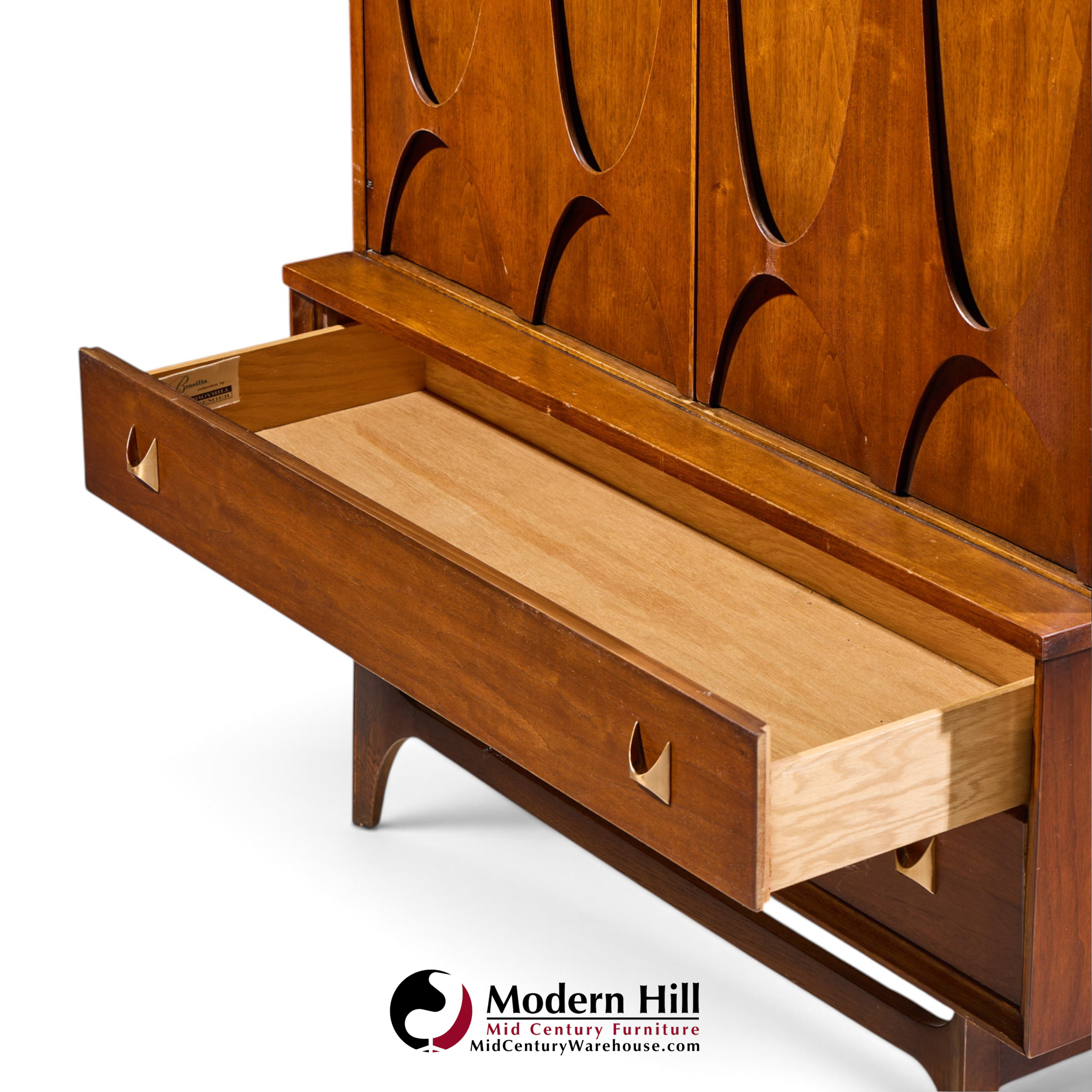 broyhill brasilia mid century walnut and brass gentleman chest highboy dresser