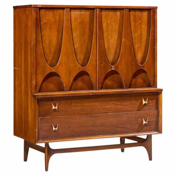 broyhill brasilia mid century walnut and brass gentleman chest highboy dresser