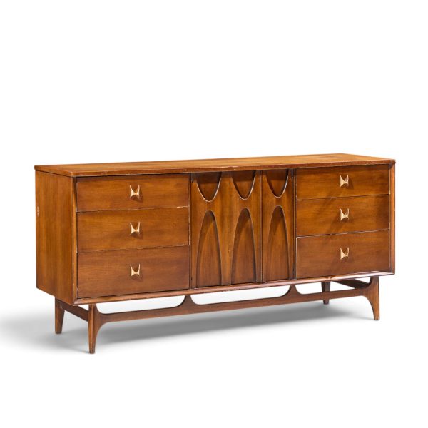broyhill brasilia mid century walnut and brass lowboy dresser