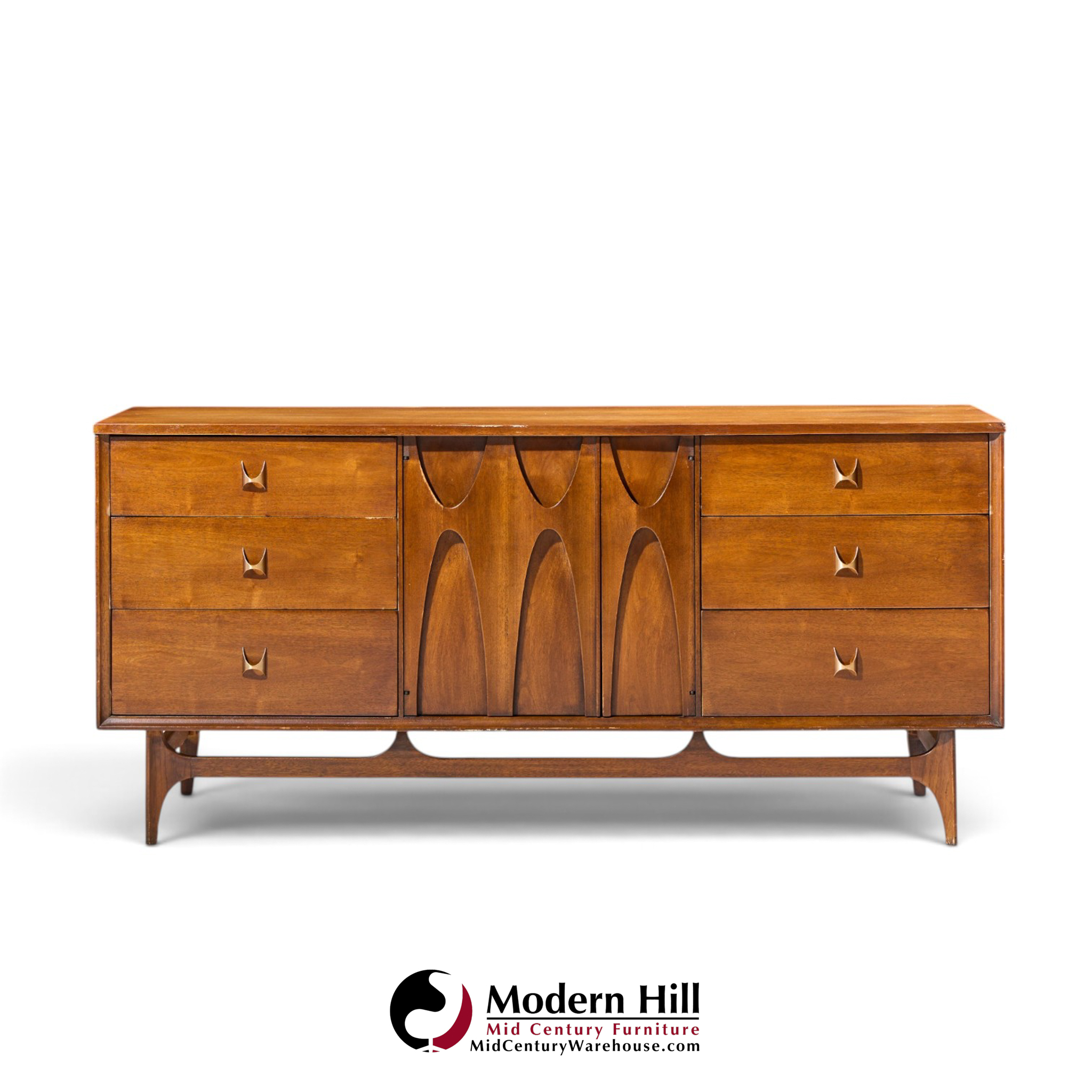 broyhill brasilia mid century walnut and brass lowboy dresser