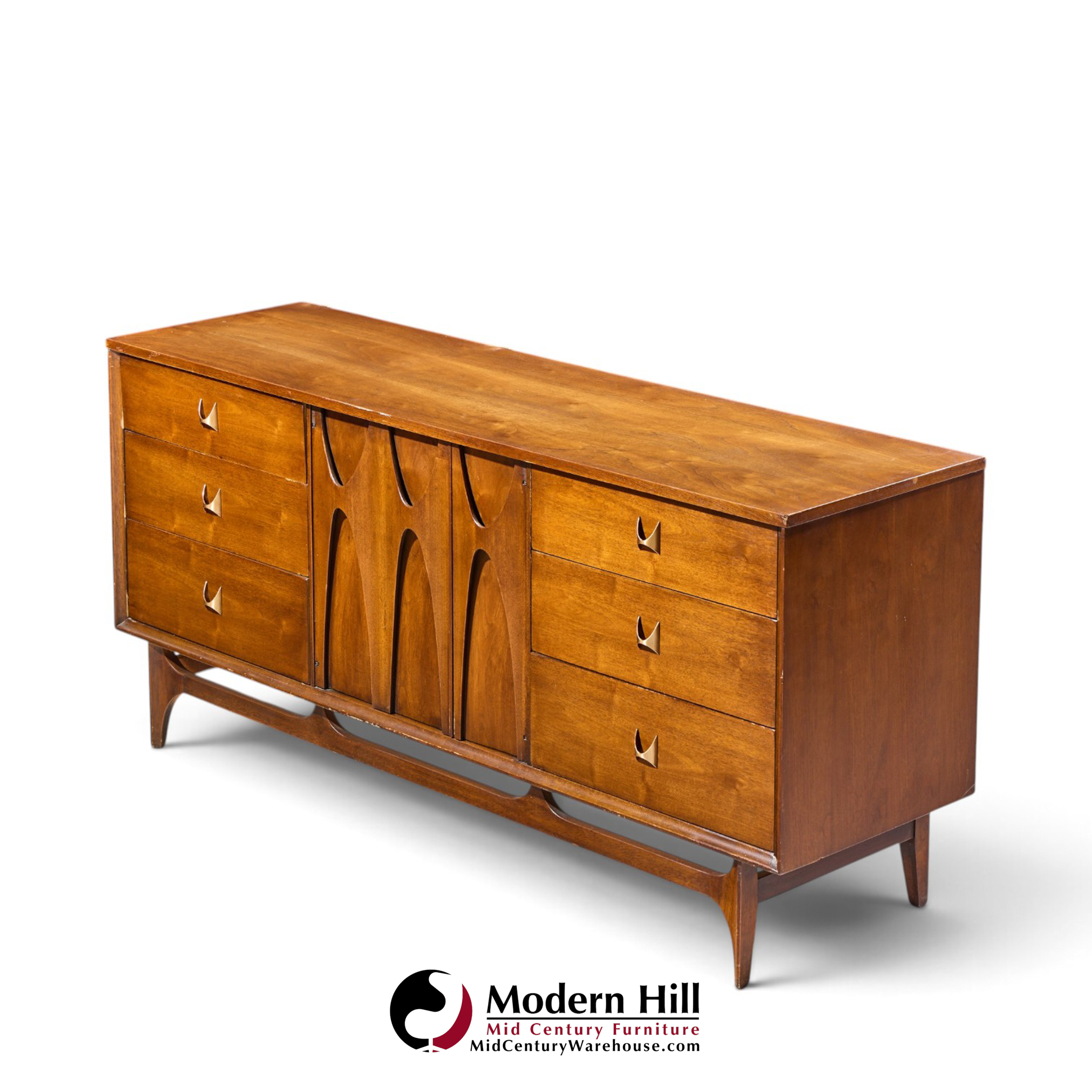 broyhill brasilia mid century walnut and brass lowboy dresser