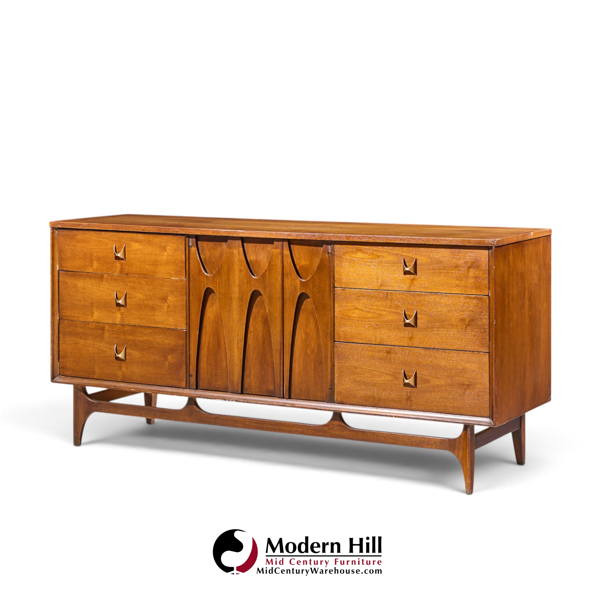 broyhill brasilia mid century walnut and brass lowboy dresser