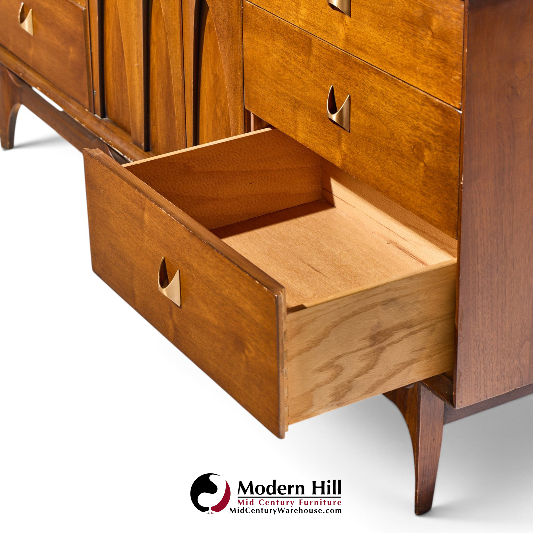 broyhill brasilia mid century walnut and brass lowboy dresser