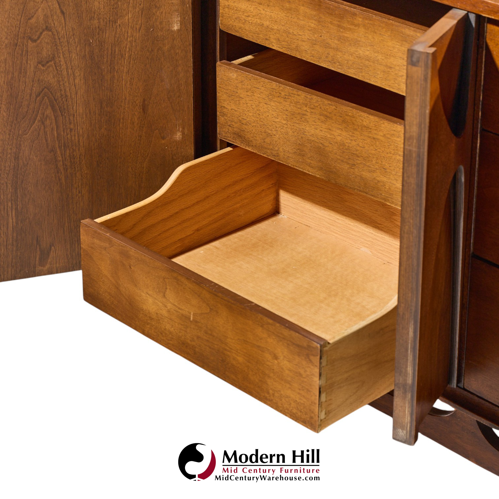 broyhill brasilia mid century walnut and brass lowboy dresser