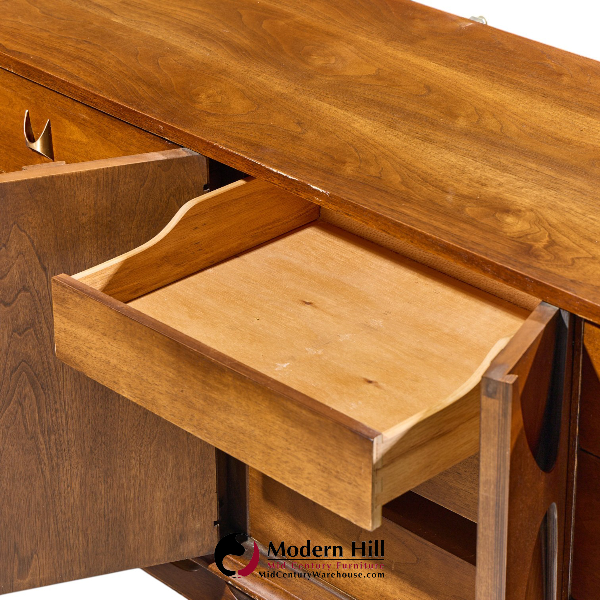 broyhill brasilia mid century walnut and brass lowboy dresser