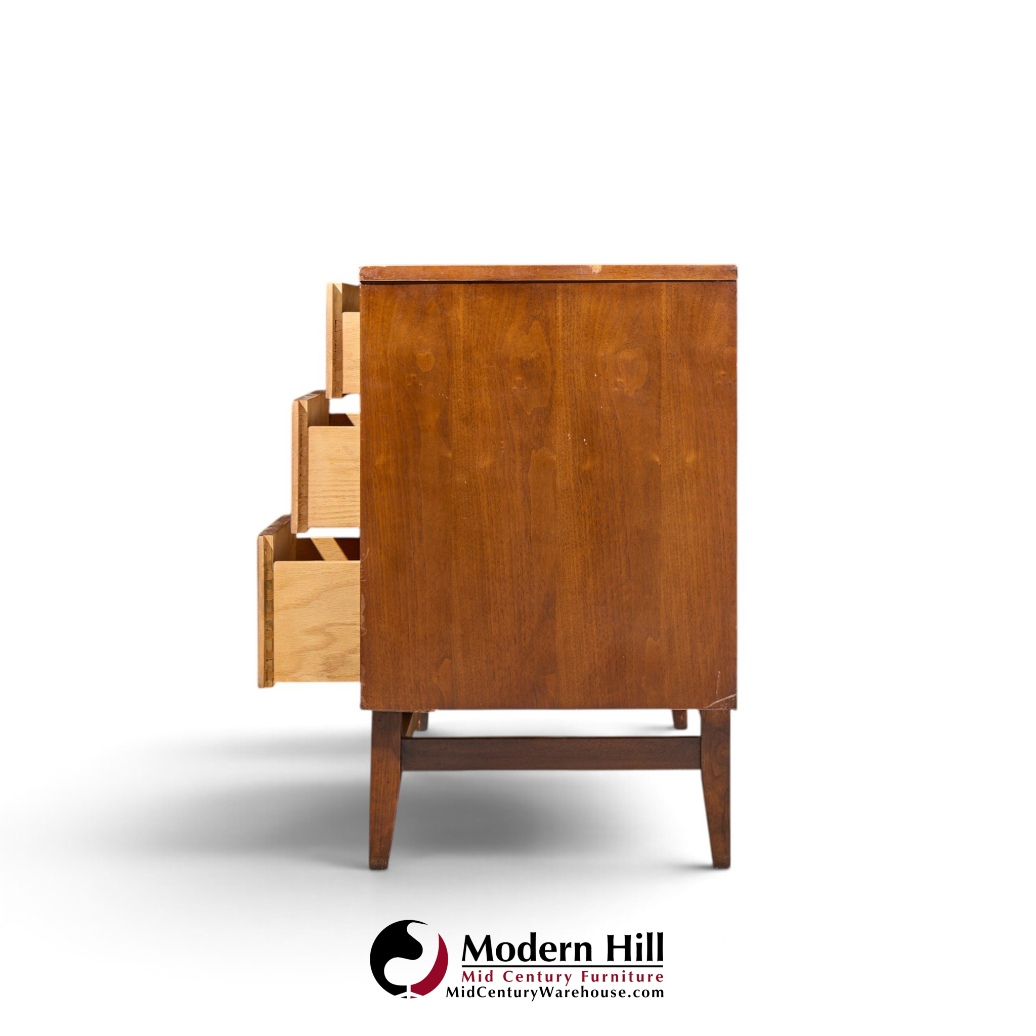 broyhill brasilia mid century walnut and brass lowboy dresser