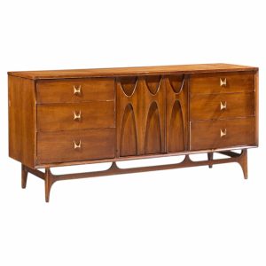 broyhill brasilia mid century walnut and brass lowboy dresser