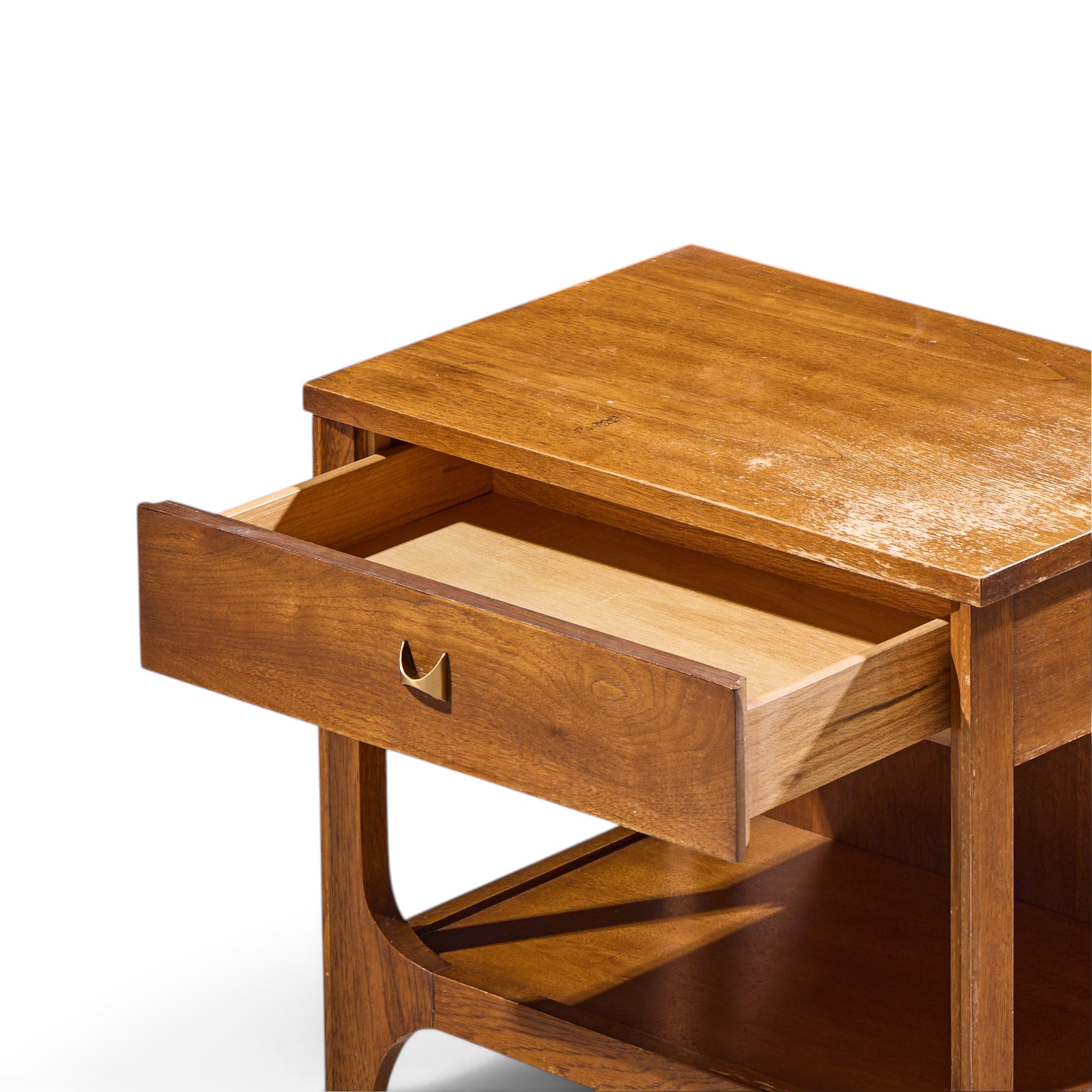 broyhill brasilia mid century walnut and brass nightstand