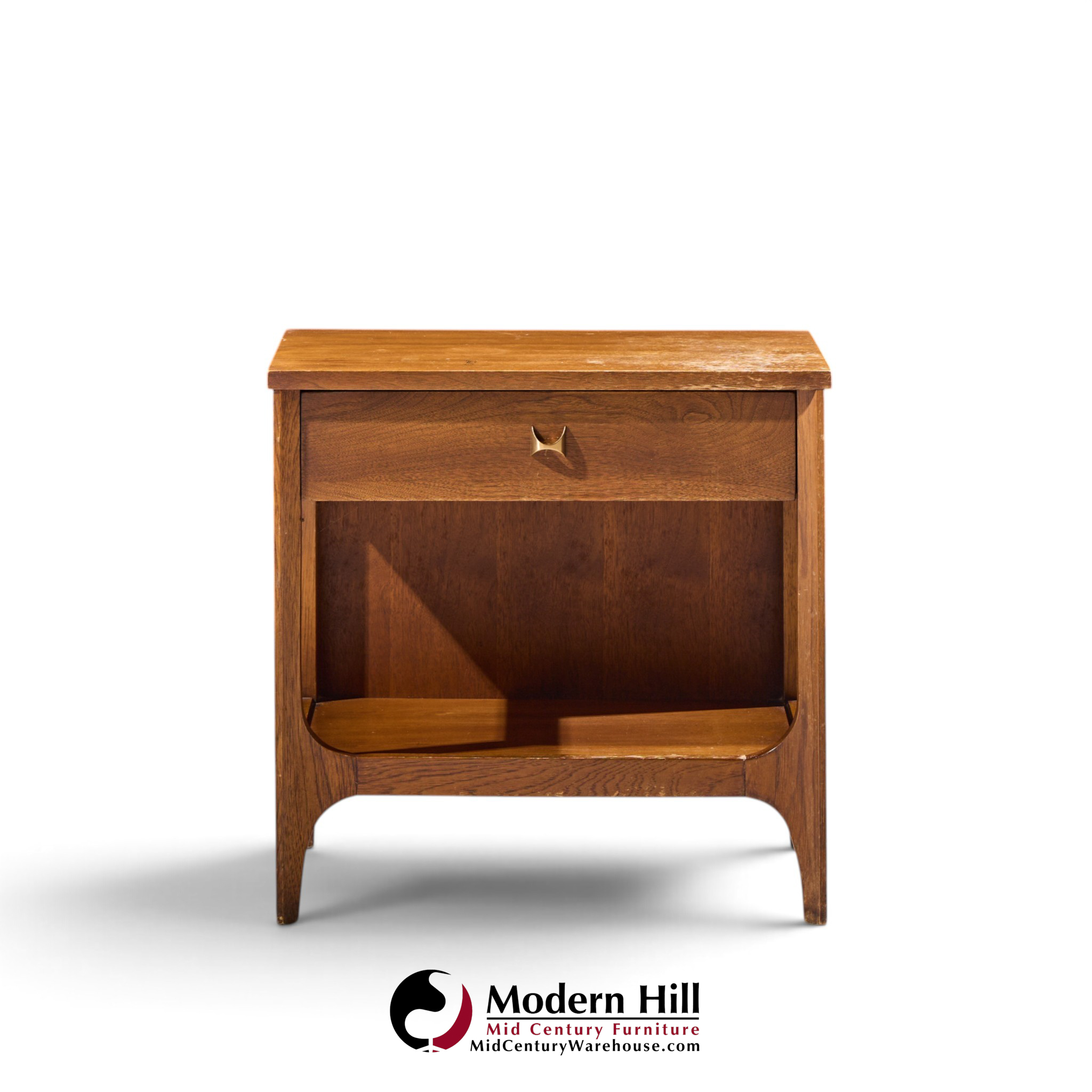 broyhill brasilia mid century walnut and brass nightstand