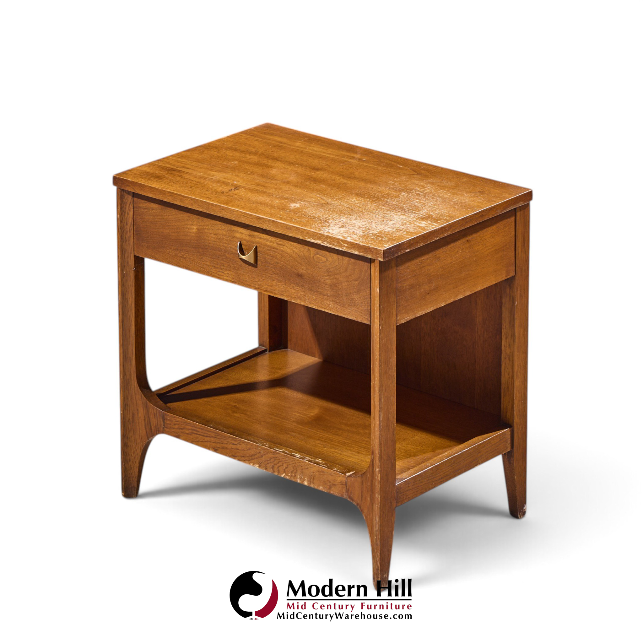 broyhill brasilia mid century walnut and brass nightstand