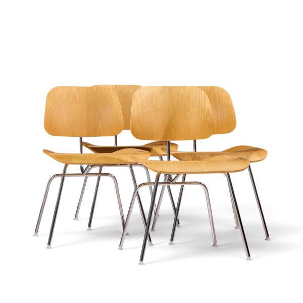 charles & ray eames for herman miller dcm mid century white ash dining chairs - set of 4