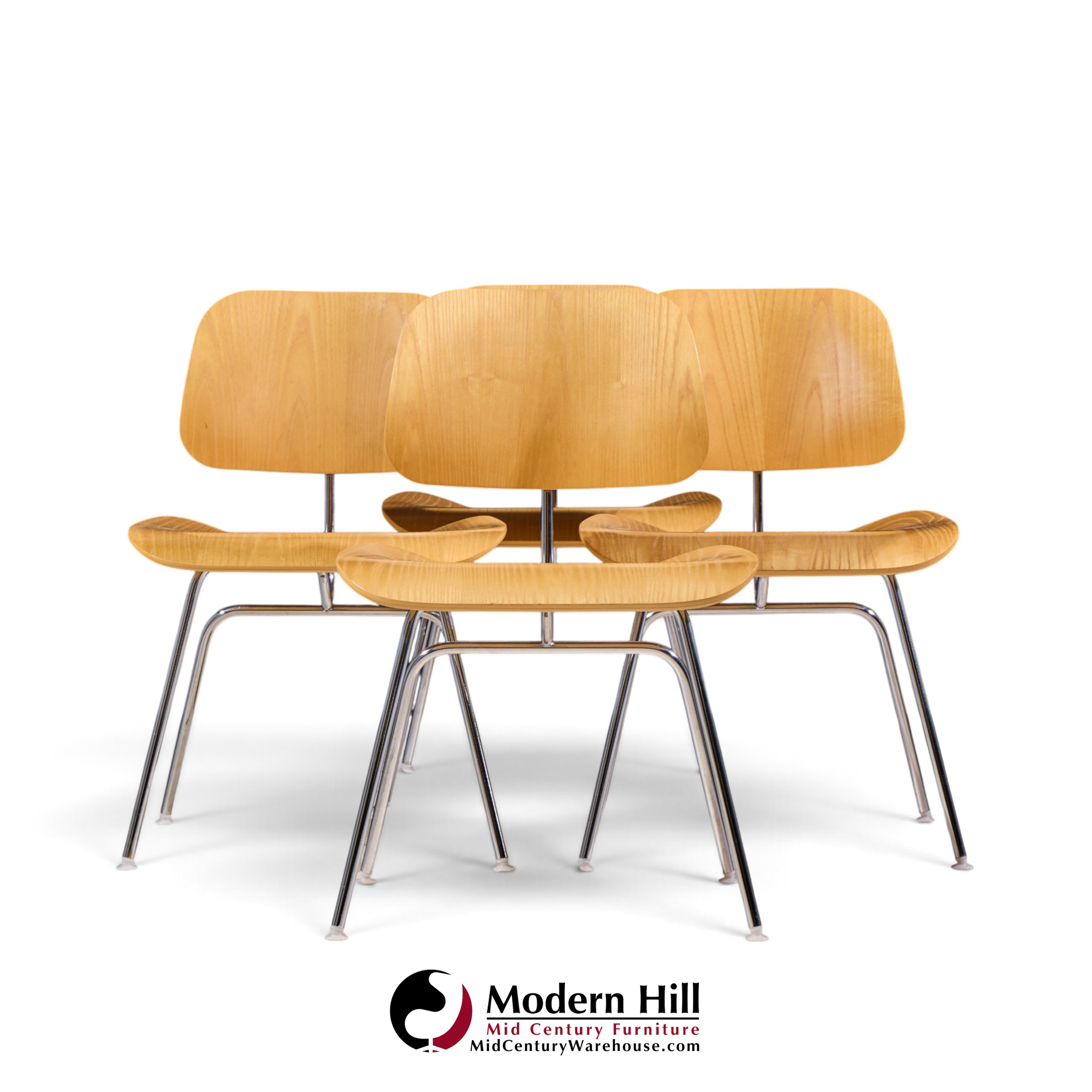 charles & ray eames for herman miller dcm mid century white ash dining chairs - set of 4