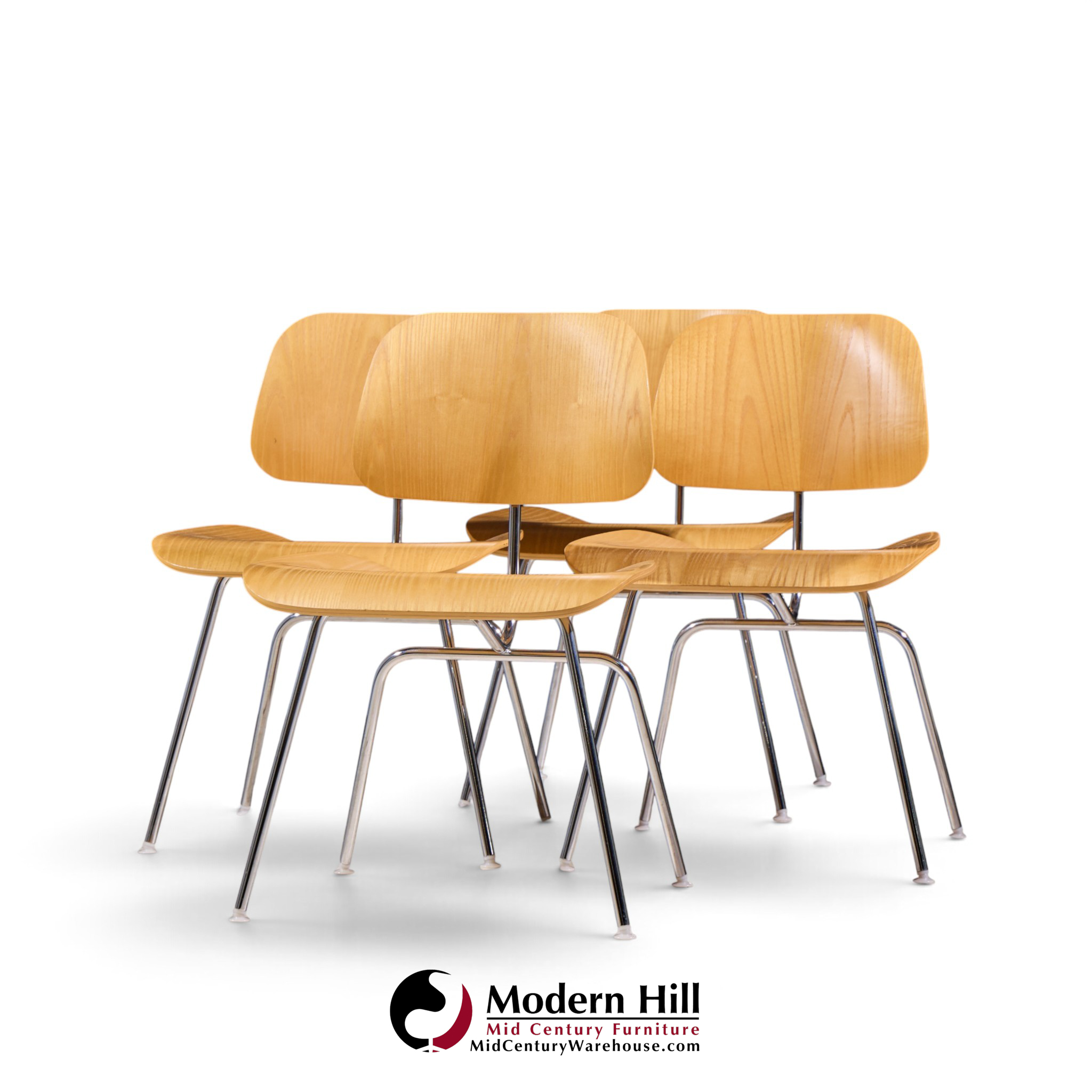 charles & ray eames for herman miller dcm mid century white ash dining chairs - set of 4