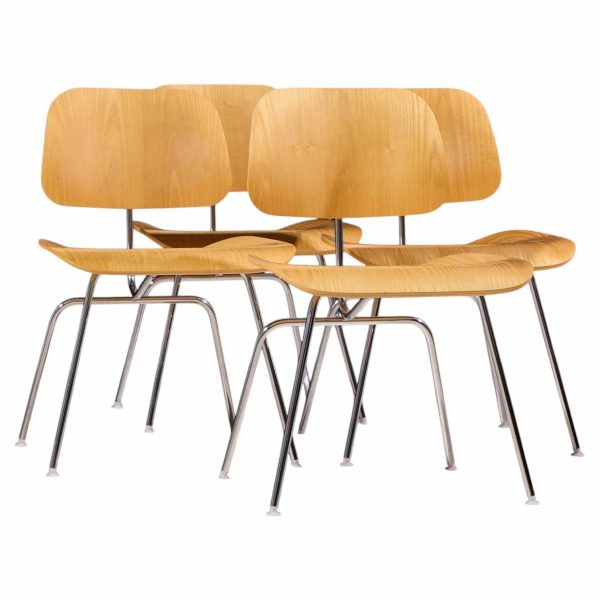 charles & ray eames for herman miller dcm mid century white ash dining chairs - set of 4