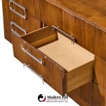 craft associates mid century walnut and chrome 9 drawer lowboy dresser