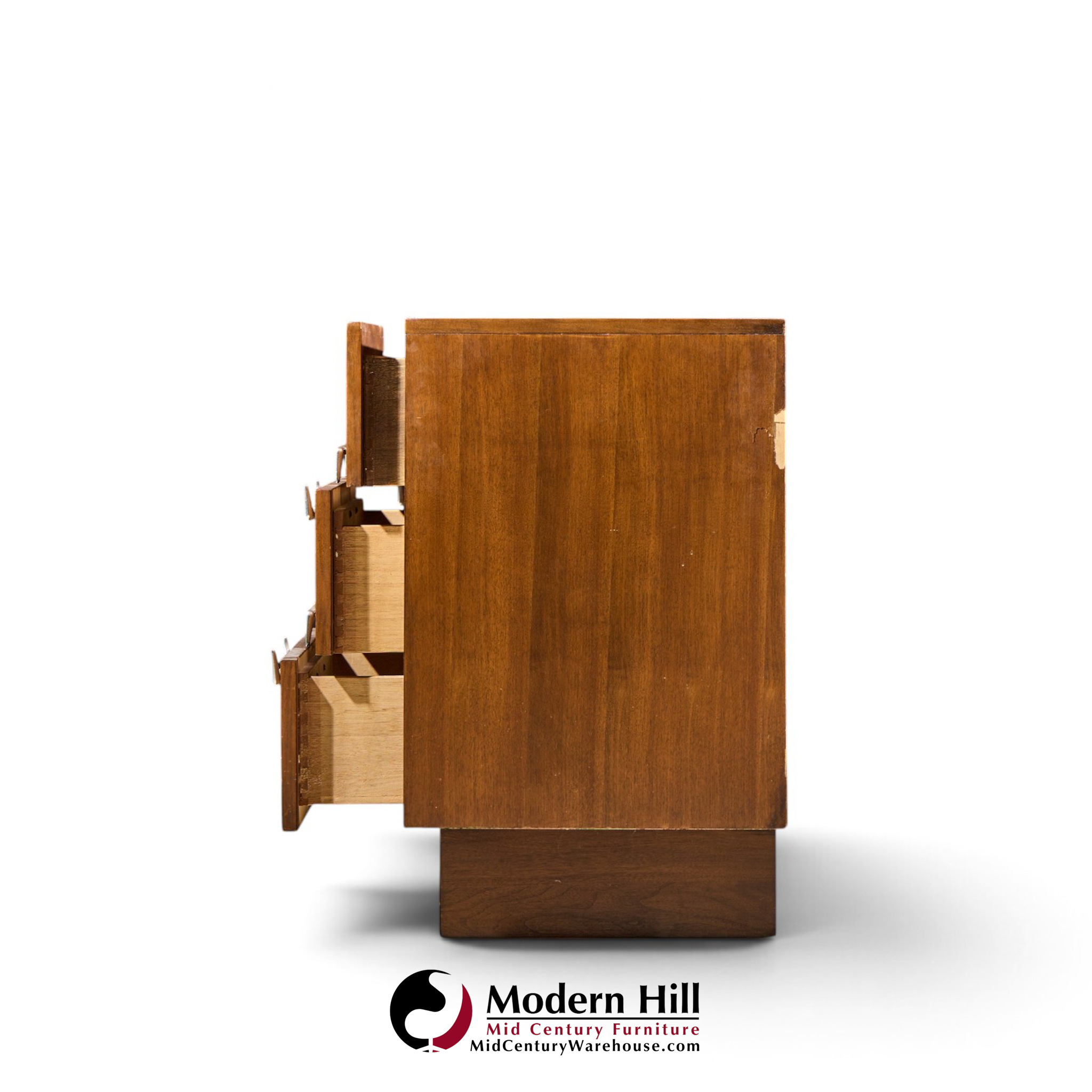 craft associates mid century walnut and chrome 9 drawer lowboy dresser