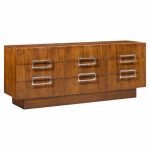 craft associates mid century walnut and chrome 9 drawer lowboy dresser