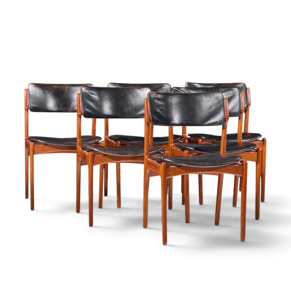 erik buch mid century danish teak dining chairs - set of 6