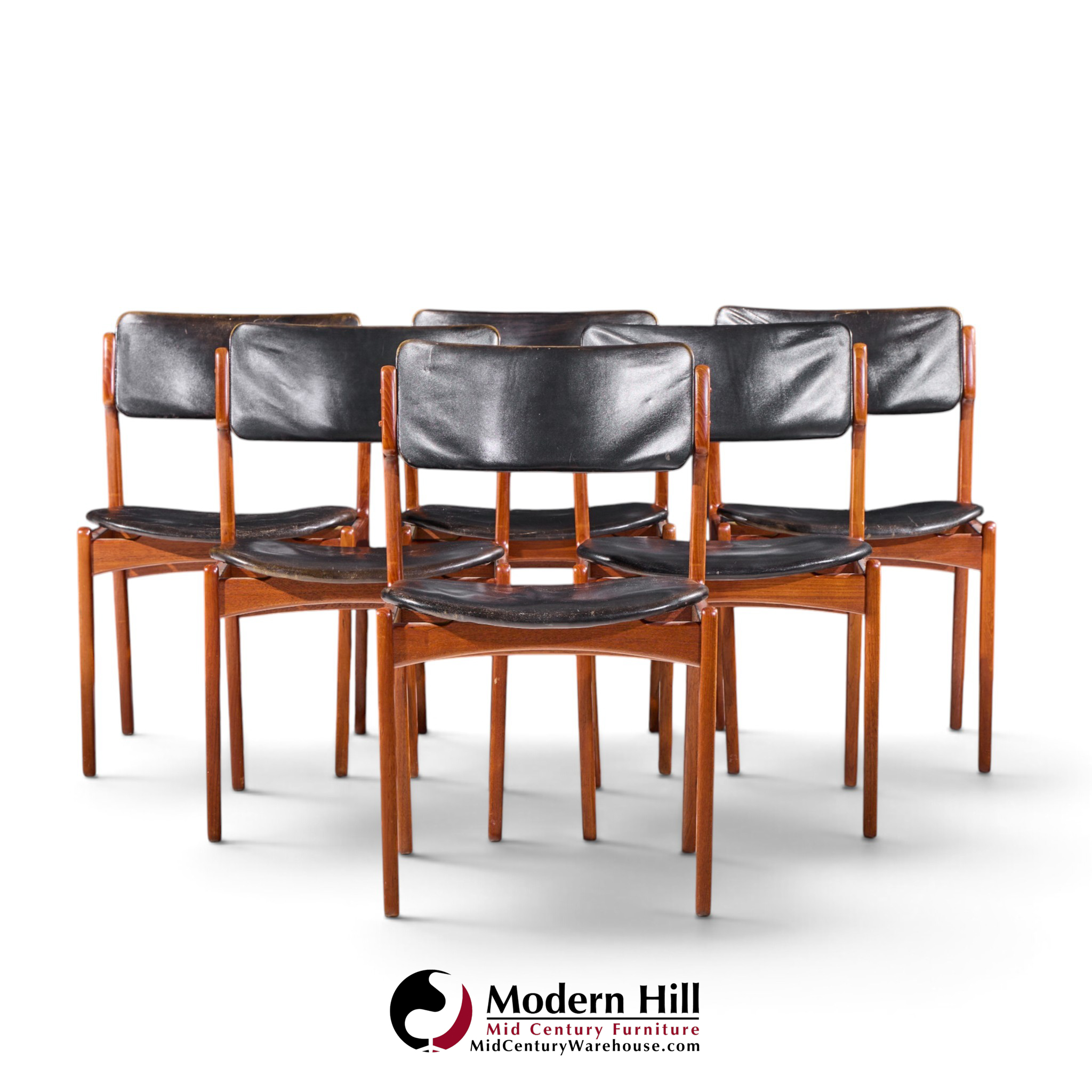 erik buch mid century danish teak dining chairs - set of 6