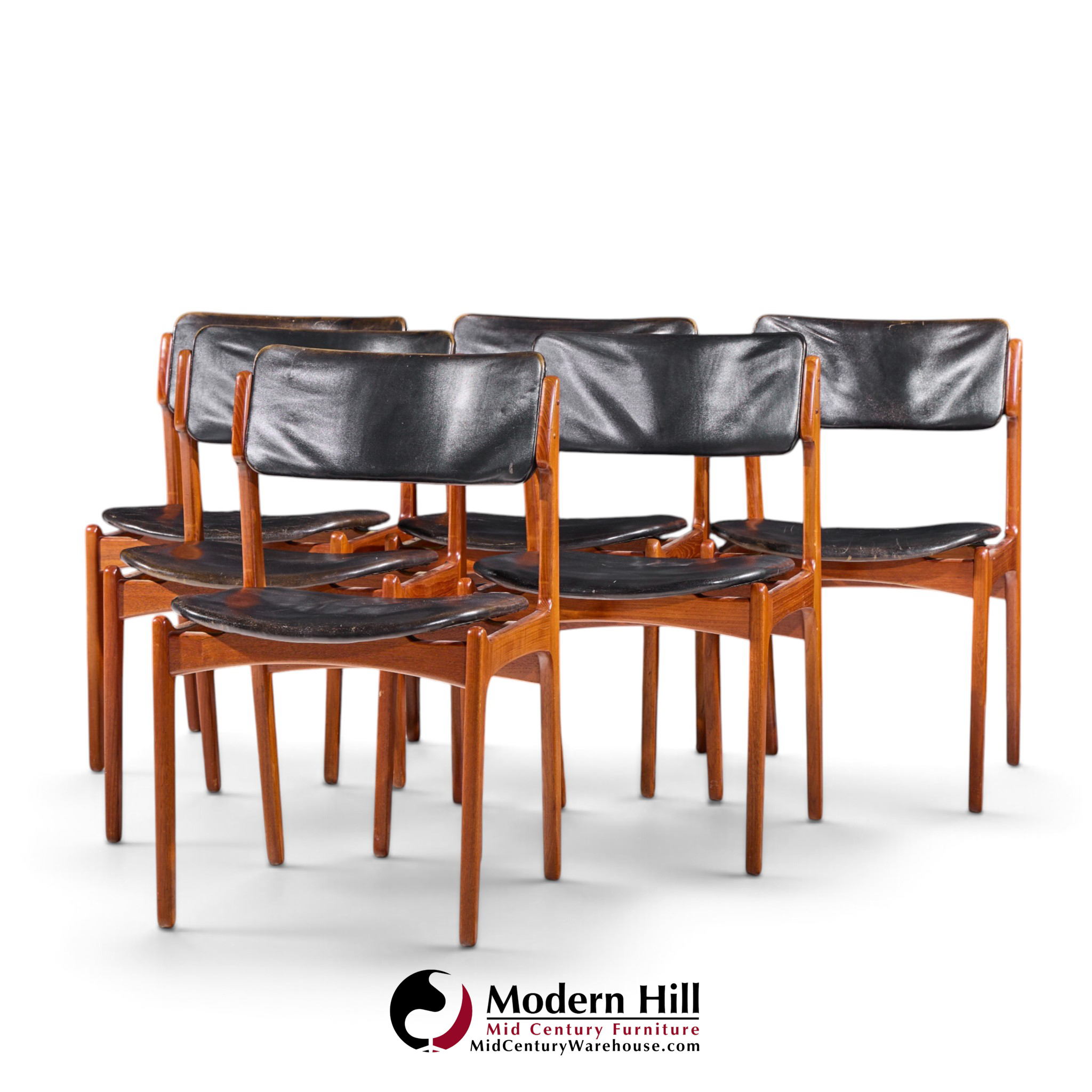 erik buch mid century danish teak dining chairs - set of 6