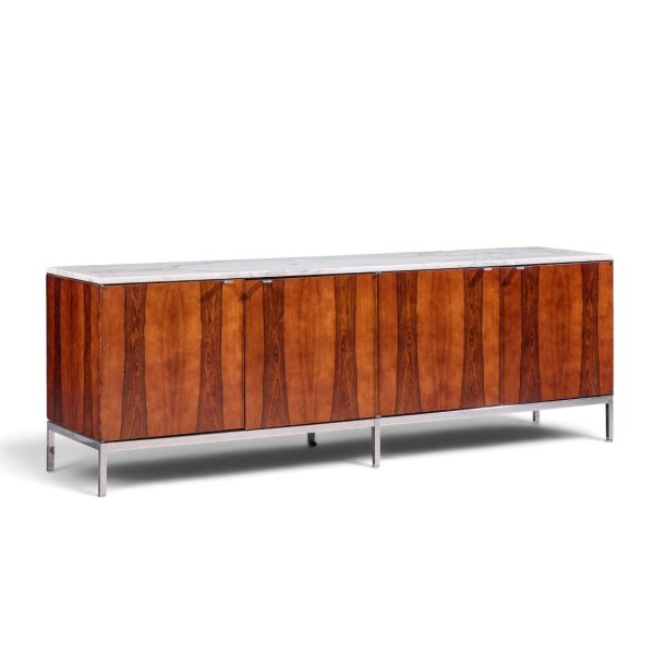 florence knoll mid century rosewood, marble and chrome executive cabinet credenza