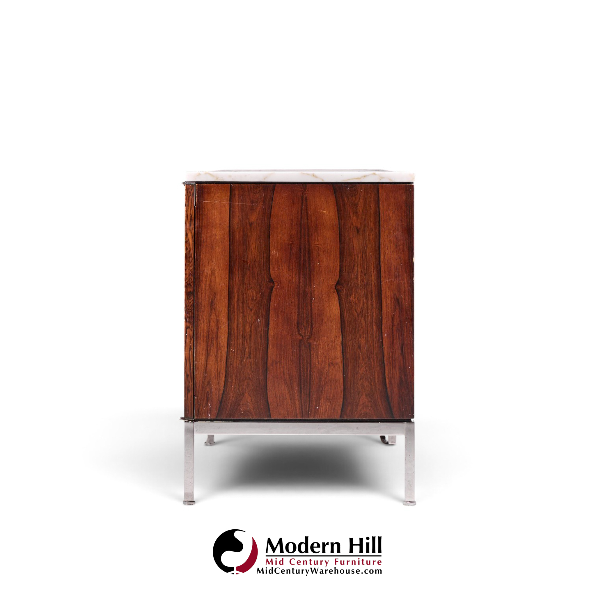 florence knoll mid century rosewood, marble and chrome executive cabinet credenza