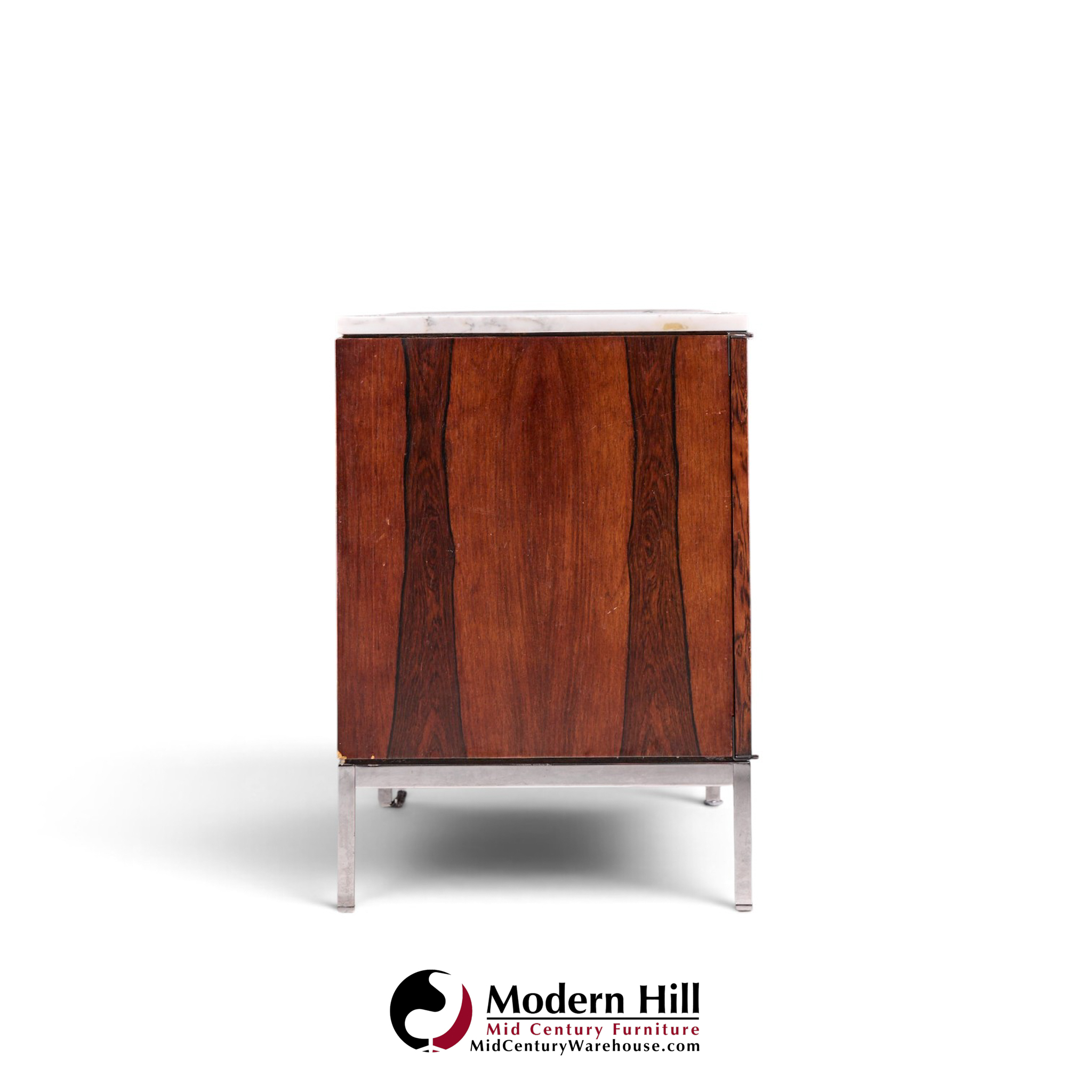 florence knoll mid century rosewood, marble and chrome executive cabinet credenza