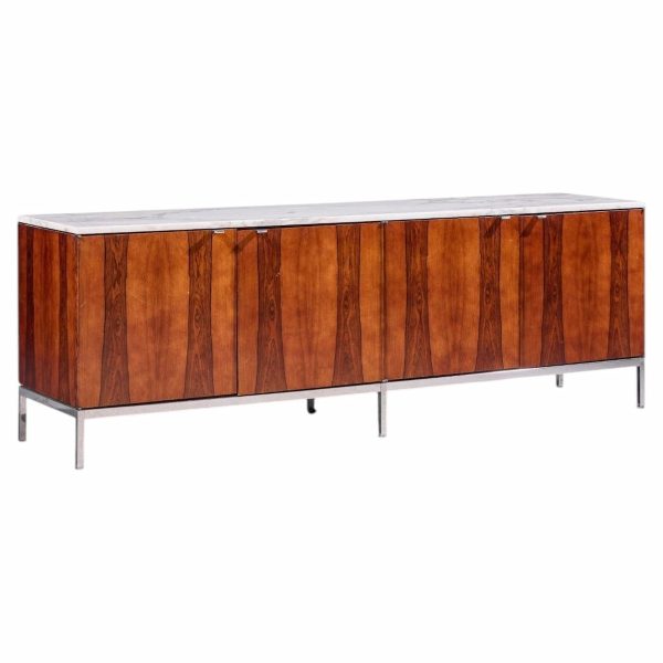 florence knoll mid century rosewood, marble and chrome executive cabinet credenza
