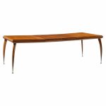 gio ponti style mid century italian walnut and brass expanding dining table with 2 leaves