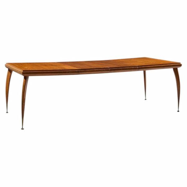 gio ponti style mid century italian walnut and brass expanding dining table with 2 leaves