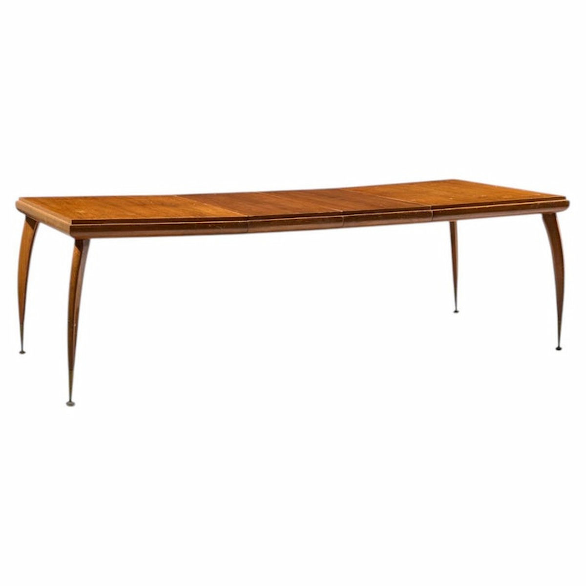 gio ponti style mid century italian walnut and brass expanding dining table with 2 leaves
