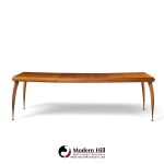 gio ponti style mid century italian walnut and brass expanding dining table with 2 leaves