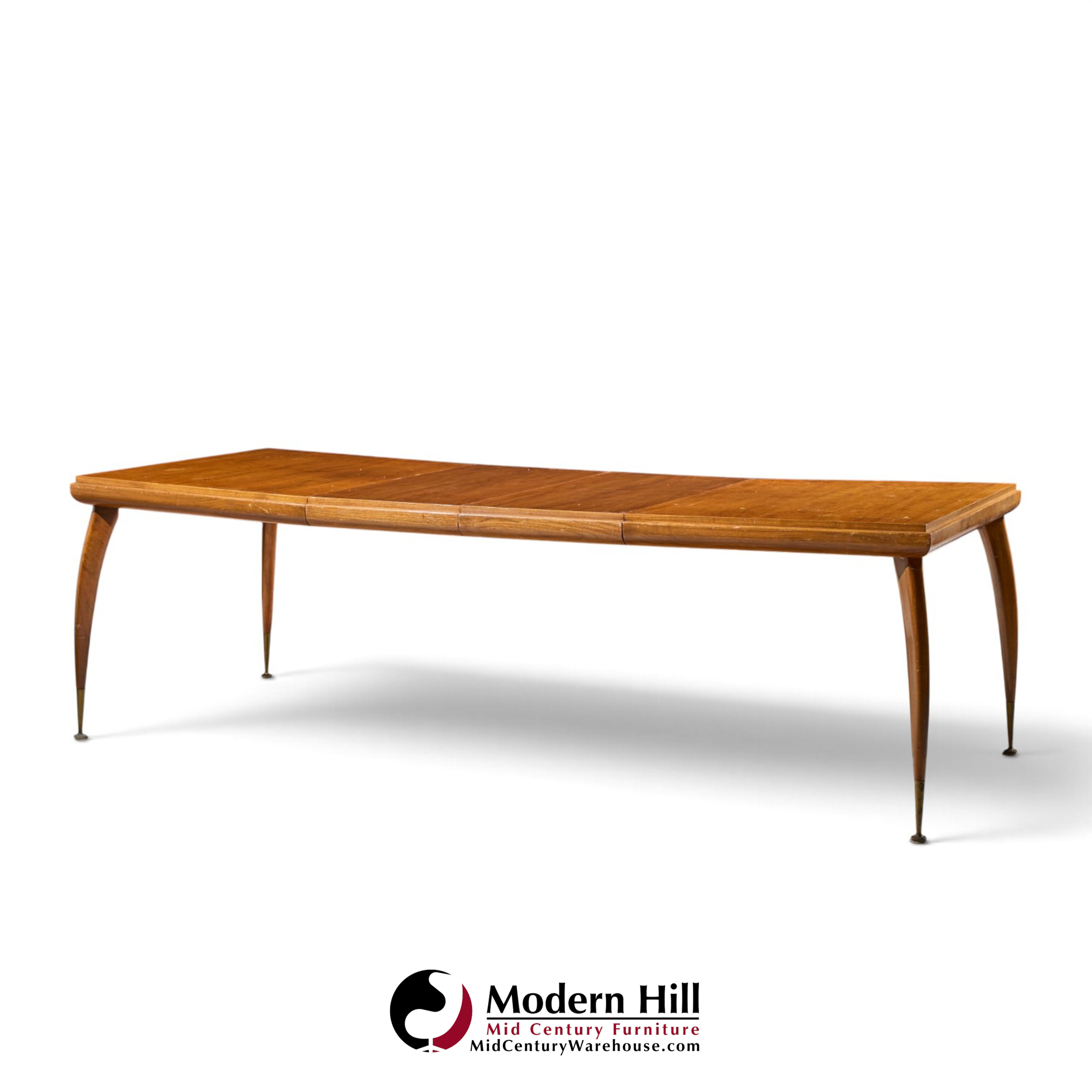 gio ponti style mid century italian walnut and brass expanding dining table with 2 leaves