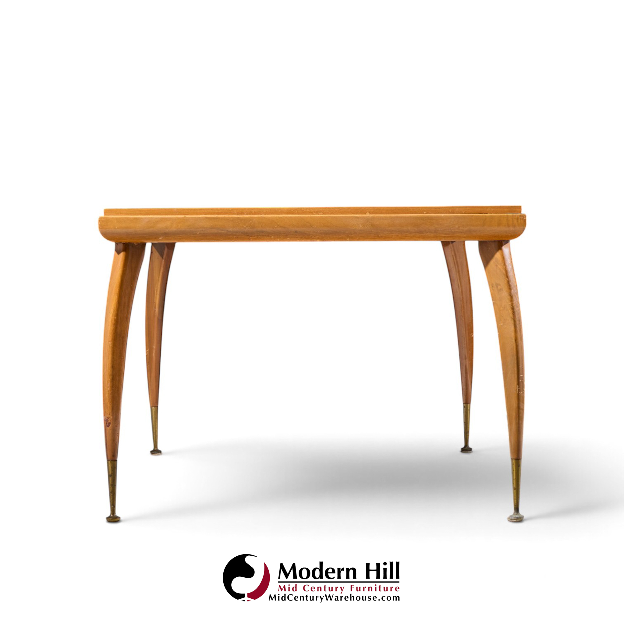 gio ponti style mid century italian walnut and brass expanding dining table with 2 leaves