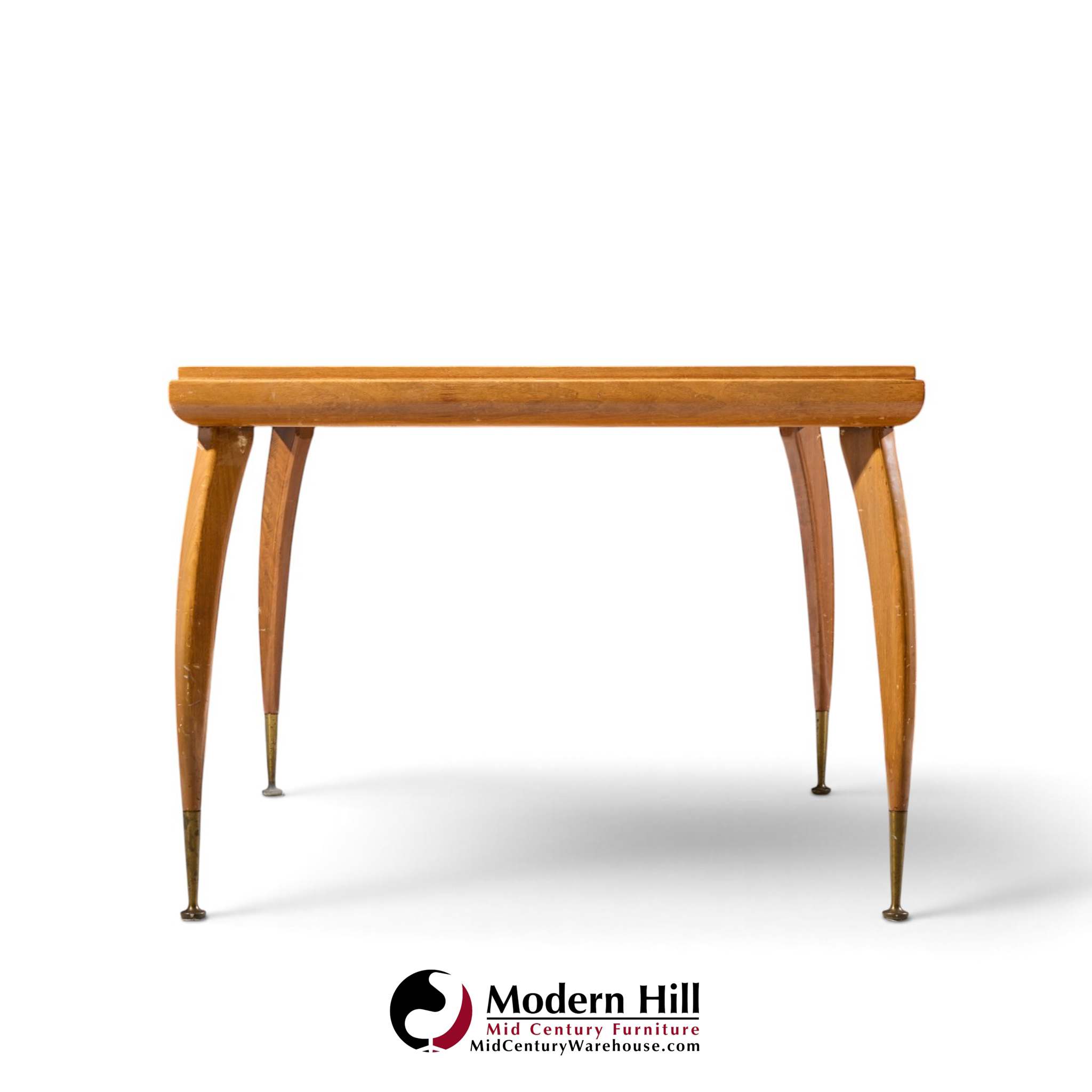 gio ponti style mid century italian walnut and brass expanding dining table with 2 leaves