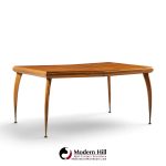 gio ponti style mid century italian walnut and brass expanding dining table with 2 leaves