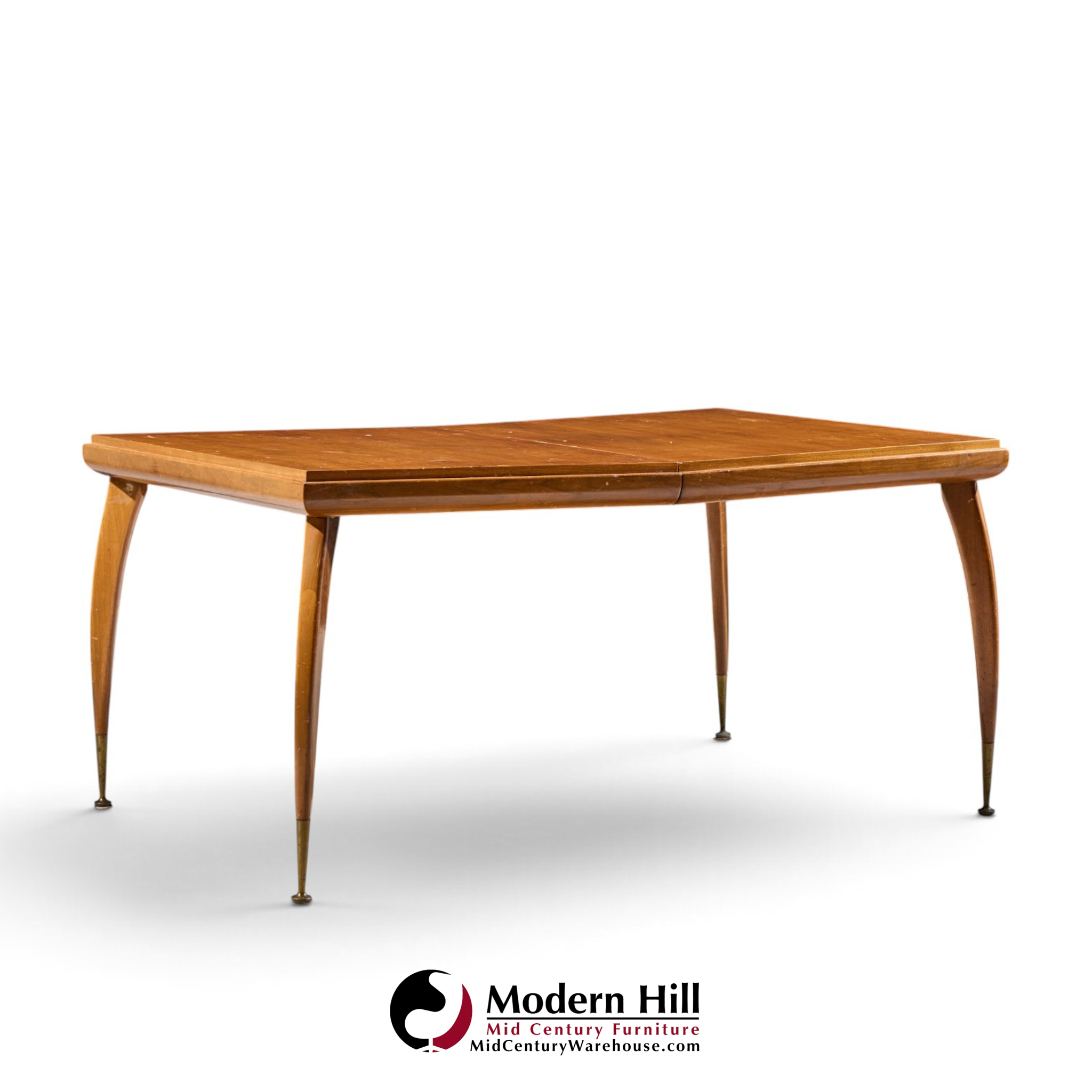gio ponti style mid century italian walnut and brass expanding dining table with 2 leaves