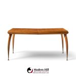 gio ponti style mid century italian walnut and brass expanding dining table with 2 leaves
