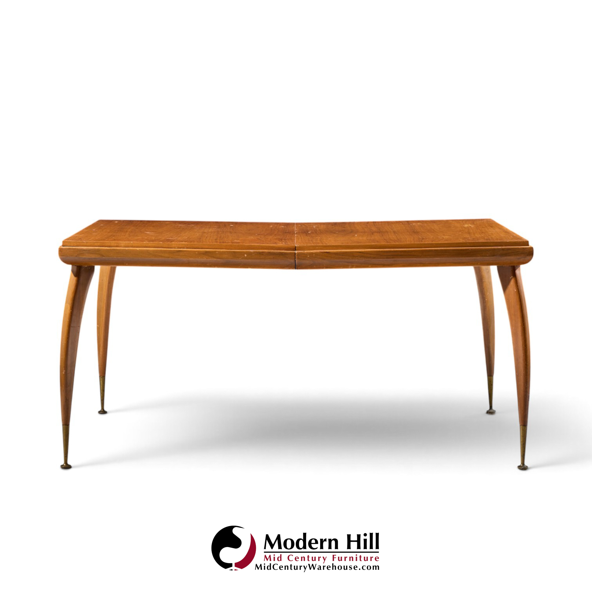 gio ponti style mid century italian walnut and brass expanding dining table with 2 leaves