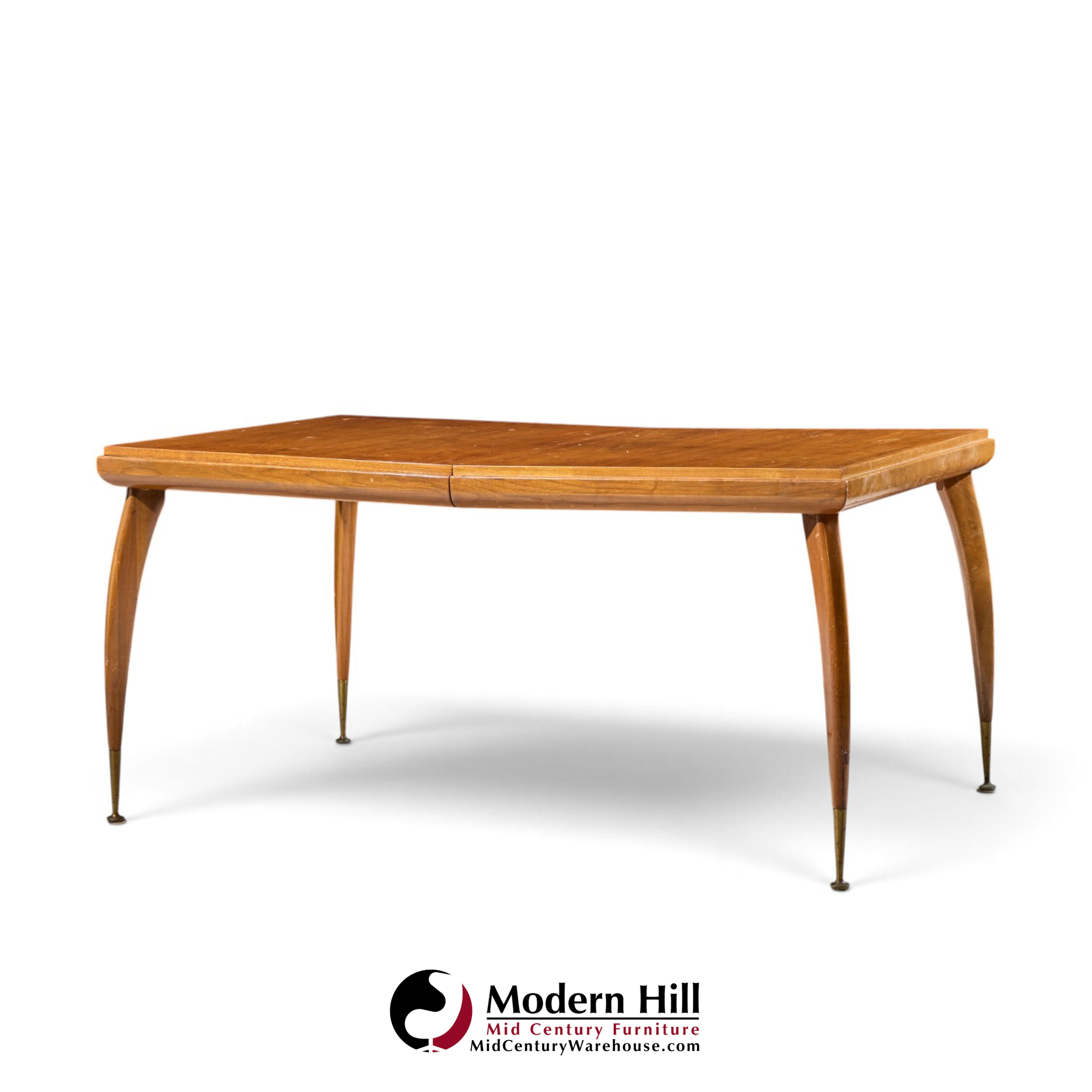 gio ponti style mid century italian walnut and brass expanding dining table with 2 leaves