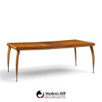 gio ponti style mid century italian walnut and brass expanding dining table with 2 leaves