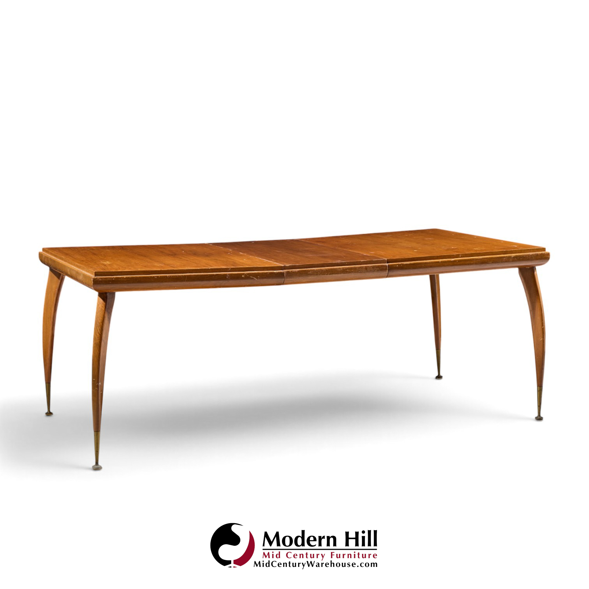 gio ponti style mid century italian walnut and brass expanding dining table with 2 leaves
