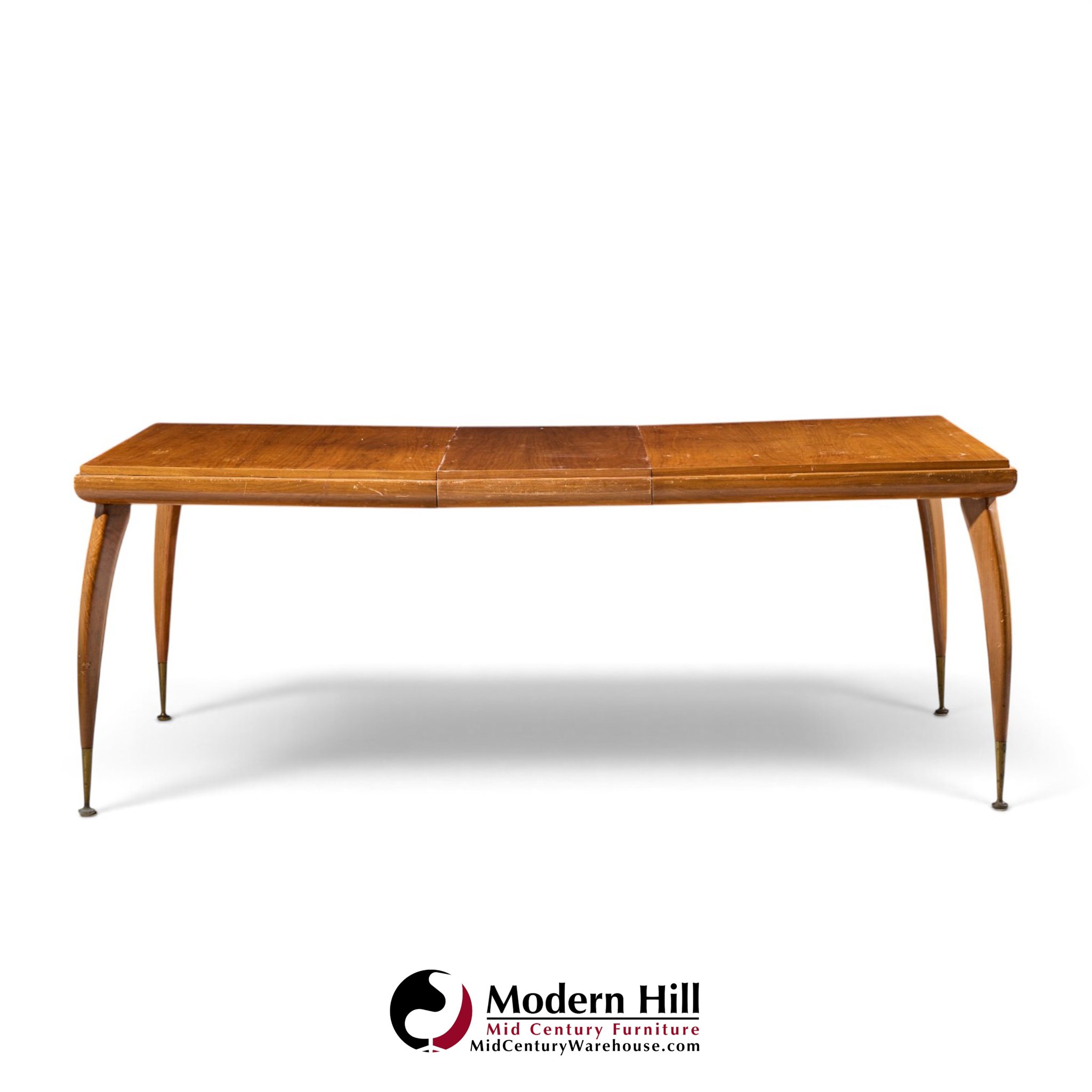 gio ponti style mid century italian walnut and brass expanding dining table with 2 leaves