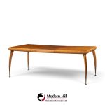 gio ponti style mid century italian walnut and brass expanding dining table with 2 leaves